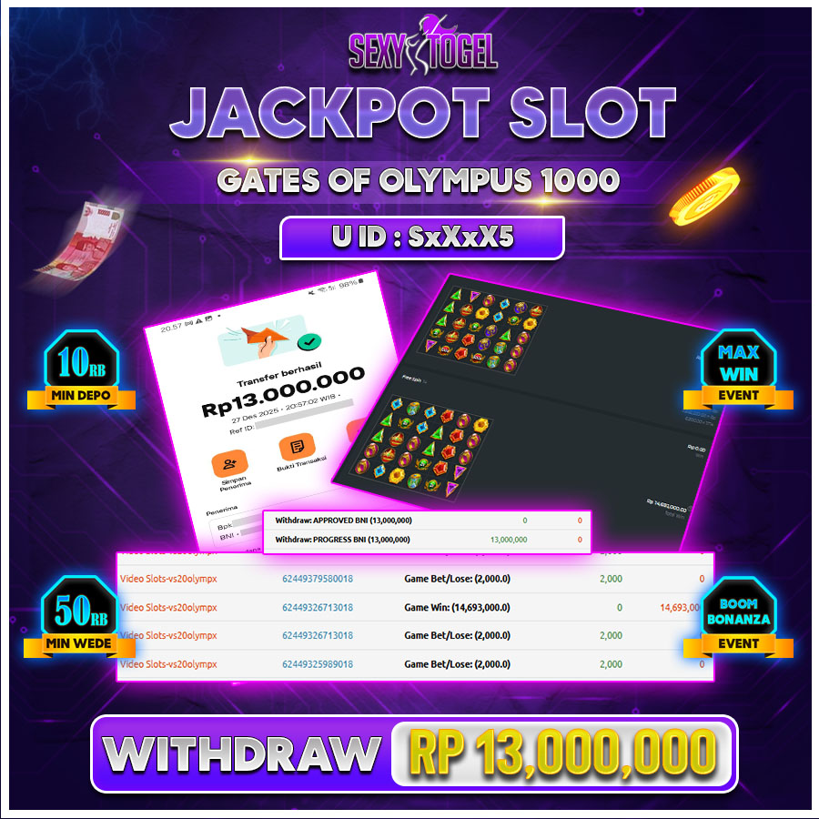 SEXYTOGEL JACKPOT SLOT GATES OF OLYMPUS 1000...Rp.13.000.000.,-LUNAS